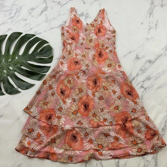 Karin Stevens Womens Vintage Y2k Slip Dress Size 6 Petite Pink Daisy Floral - Picture 6 of 9